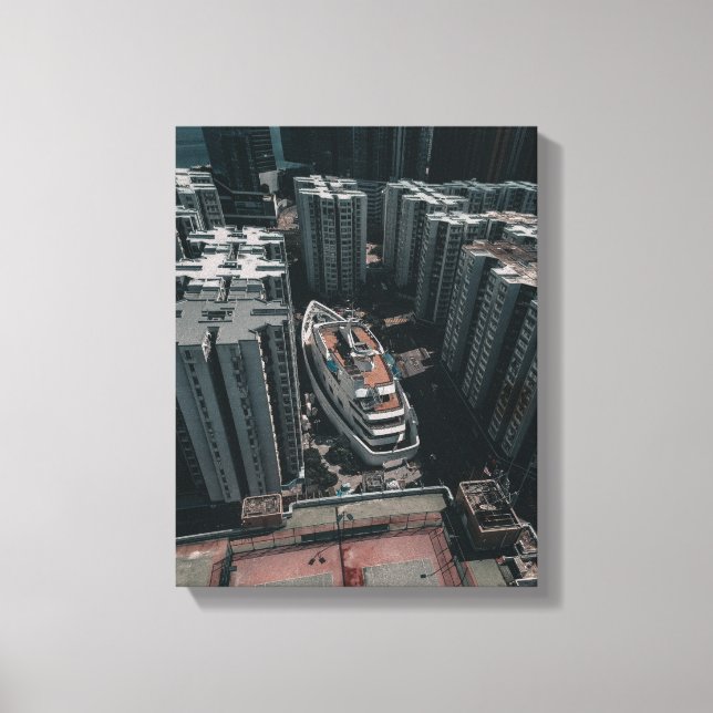 Lienzo fotografía aérea de edificios de ciudades blancas (Anverso)