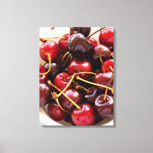 Lienzo Fotografía de Cerezas Rojas Frescas en un Tazón