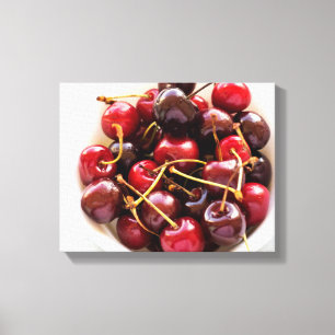 Lienzo Fotografía de Cerezas Rojas Frescas en un Tazón