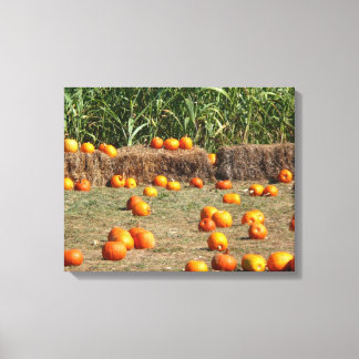Lienzo Fotografía de cosecha otoñal de calabazas, maíz y