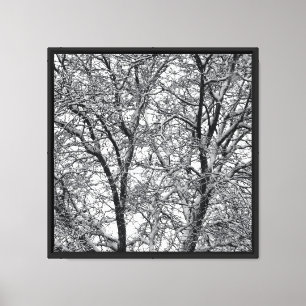 Lienzo Fotografía de ramas de árbol con nieve de invierno