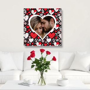 Lienzo Fotos de Corazones y Flores Rojas, Negras y Blanca