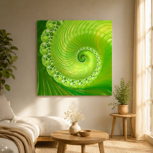 Lienzo Fractal en espiral abstracto moderno de color verd