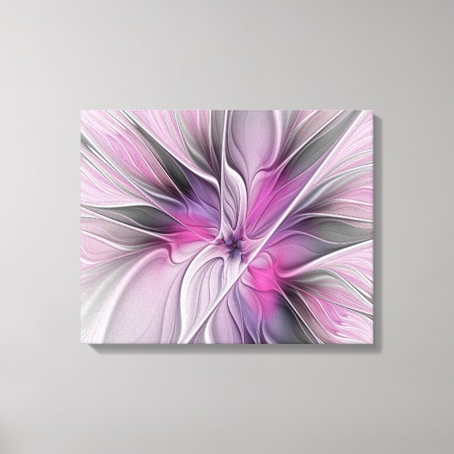 Lienzo Fractal floral moderno abstracto flor rosa gris (Anverso)