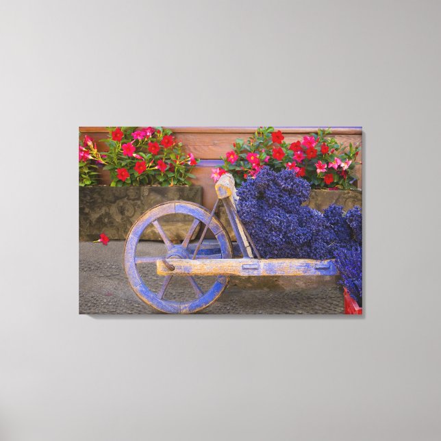 Lienzo Francia, Provenza, Sault. Carro de madera antiguo  (Anverso)