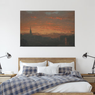 Lienzo Frederic Edwin Church - Atardecer y montañas