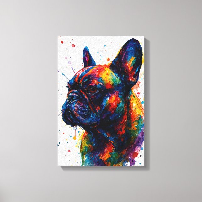 Lienzo French Bulldog Abstract Portrait – Splatter Style (Anverso)