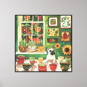 Lienzo Frenchie en Boho Garden Tea Room