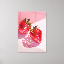 Lienzo Fresas Disco Gemelas Brillantes Estética Rosa