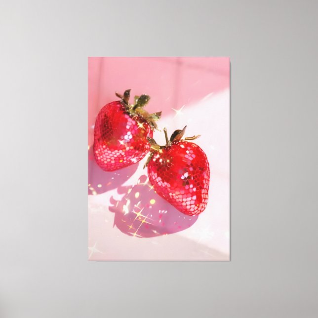 Lienzo Fresas Disco Gemelas Brillantes Estética Rosa  (Anverso)