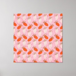 Lienzo Fresas Rosa Blanco Patrón de Doodle de Frutas 