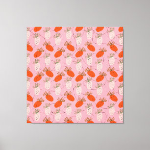 Lienzo Fresas Rosa Blanco Patrón de Doodle de Frutas