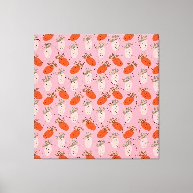 Lienzo Fresas Rosa Blanco Patrón de Doodle de Frutas  (Anverso)