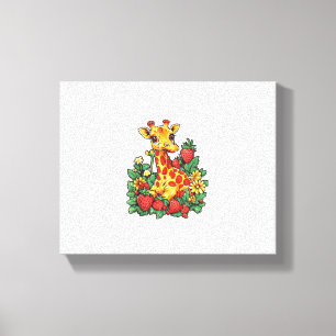 Lienzo Fresas y flores de jirafa gráfico jirafa linda