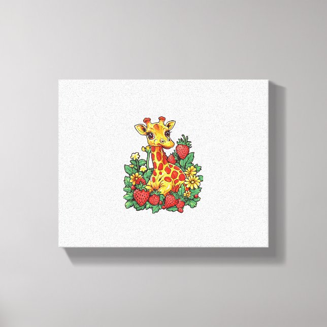 Lienzo Fresas y flores de jirafa gráfico jirafa linda (Anverso)
