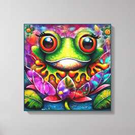 Lienzo Frog Whimsical Abstract Pintura Art Floral Verde