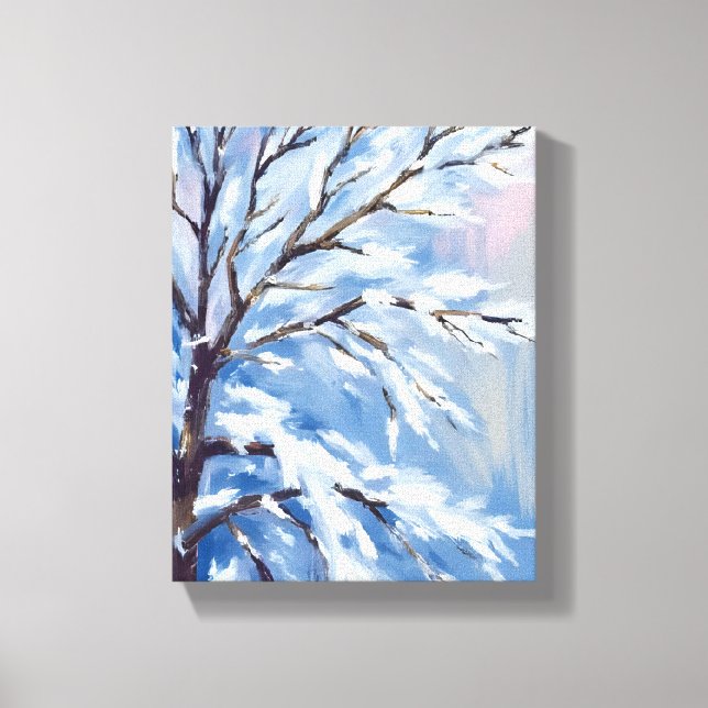 Lienzo Frosted Branches | Winter Snow Tree Painting (Anverso)