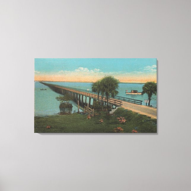 Lienzo Ft. Myers, Florida - Vista del puente sobre el sen (Anverso)