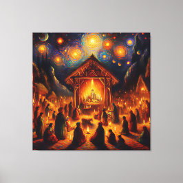 Lienzo Fuego Sagrado Bajo la Noche Estrellada