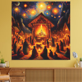Lienzo Fuego Sagrado Bajo la Noche Estrellada