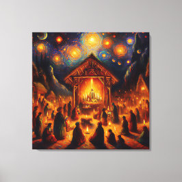 Lienzo Fuego Sagrado Bajo la Noche Estrellada