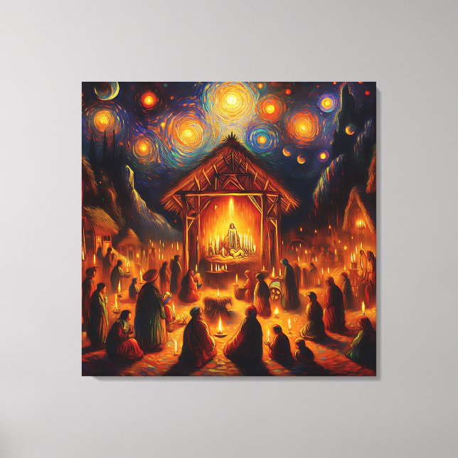 Lienzo Fuego Sagrado Bajo la Noche Estrellada (Anverso)