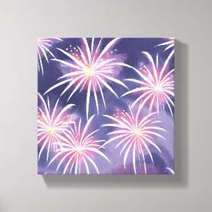 Lienzo Fuegos Artificiales Morados   Acuarela Pastel