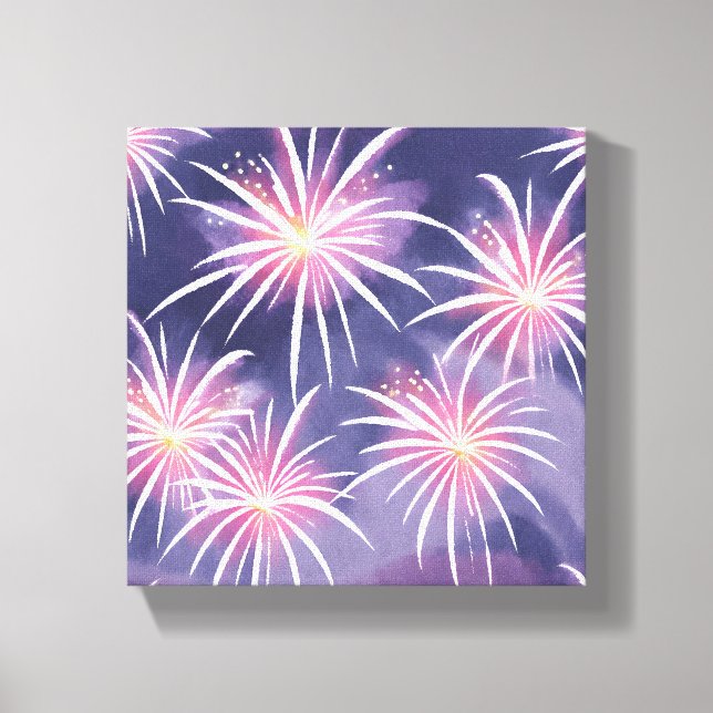 Lienzo Fuegos Artificiales Morados | Acuarela Pastel (Anverso)