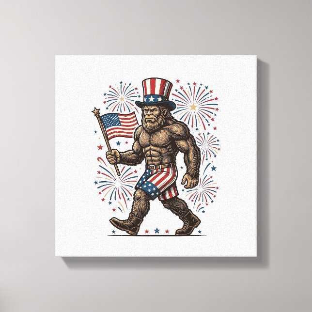 Lienzo Fuegos Artificiales Patrióticos Sasquatch Grabado  (Anverso)