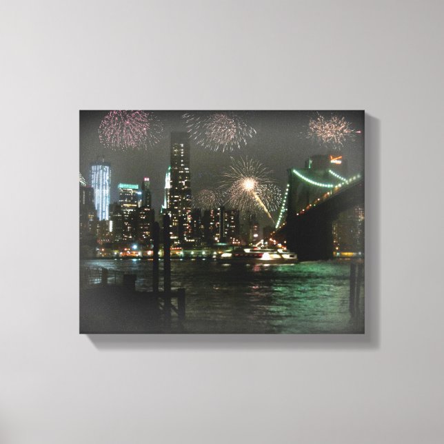 Lienzo Fuegos artificiales sobre el puente de Brooklyn (Anverso)