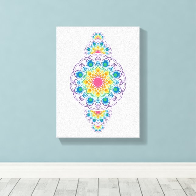 Lienzo Fuente de arcoiris Floral Dot Ornamental Mandala (Insitu (piso de madera))