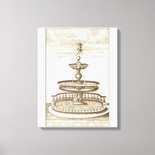 Lienzo Fuente del patio con Cherub ornamental (Anverso)