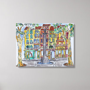 Lienzo Fuente Plaza del Hotel de Ville