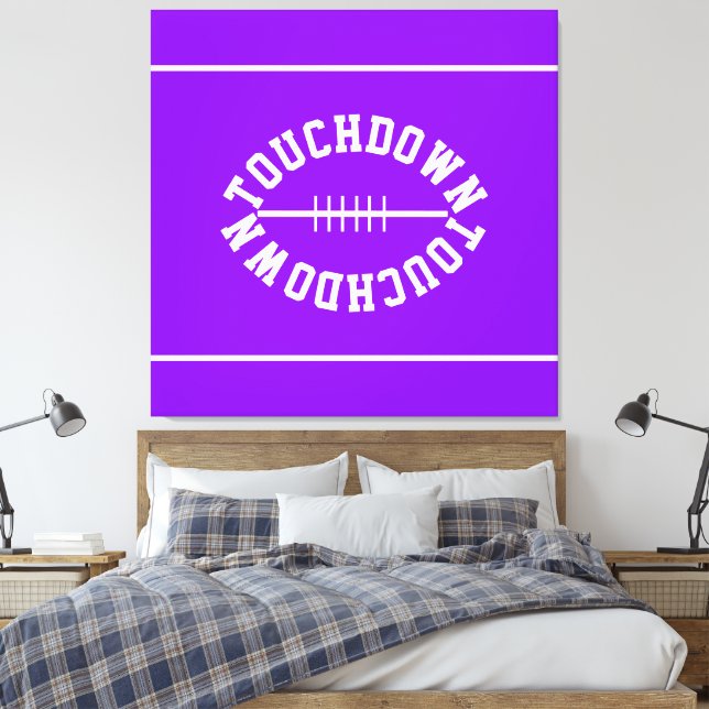 Lienzo Fun Bright Purple White Text TOUCHDOWN Stripes (Insitu(Dormitorio))
