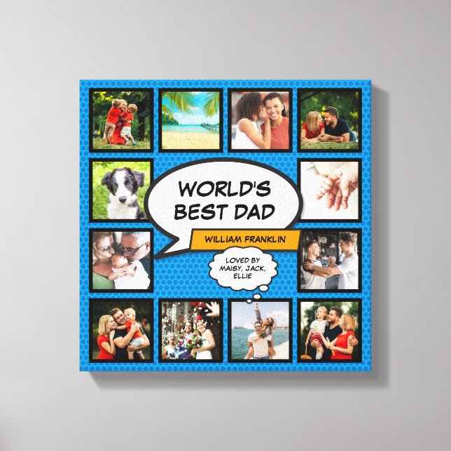 Lienzo Fun Guay Dad Collage de fotos Blue Comic Book (Anverso)