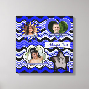 Lienzo Funky Blue, Black, White Photo Wall Colgando 16"Sq
