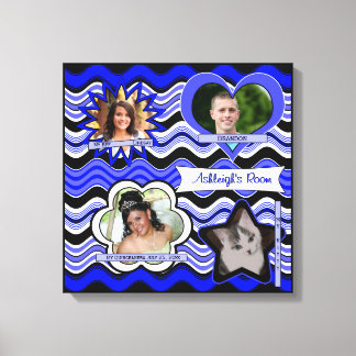 Lienzo Funky Blue, Black, White Photo Wall Colgando 16"Sq