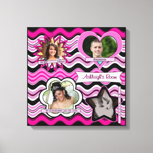 Lienzo Funky Hot Pink, Black, White Photo Wall Colgando (Anverso)