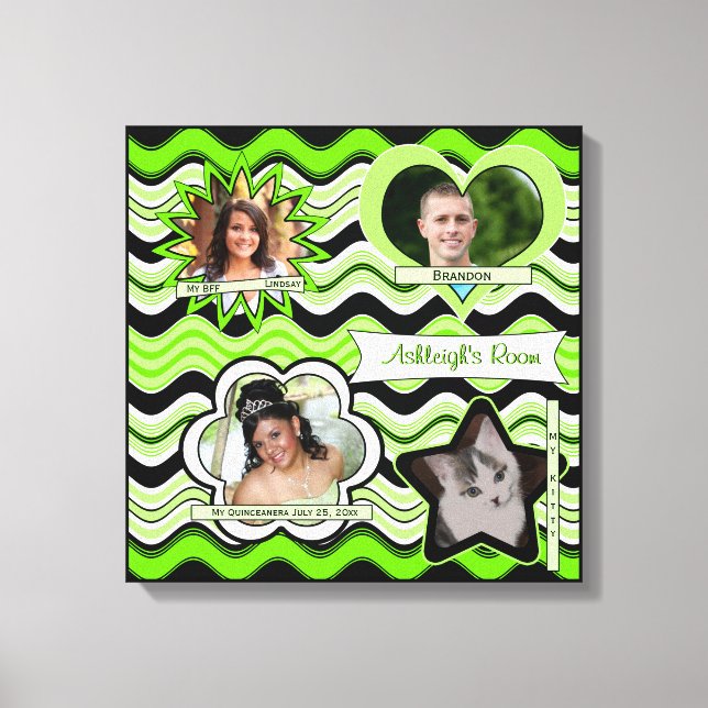 Lienzo Funky Lime Green, Black, White Photo Wall Colgando (Anverso)