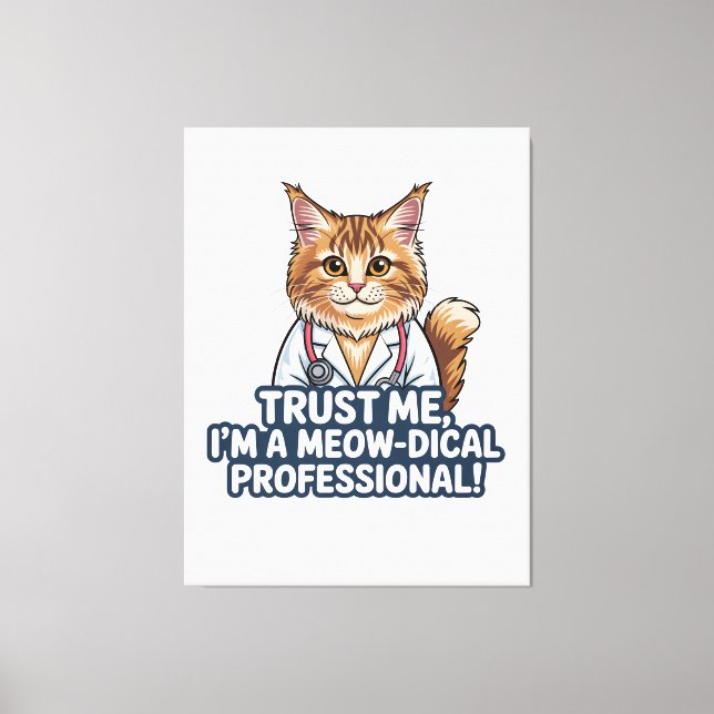 Lienzo Funny Cat Doctor Animal Humor Illustration (Anverso)