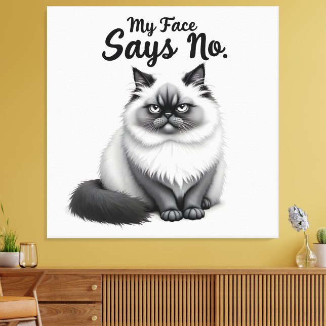 Lienzo Funny Cat Face Illustration – Minimal Cute Cat Art (Insitu (Sala de estar))