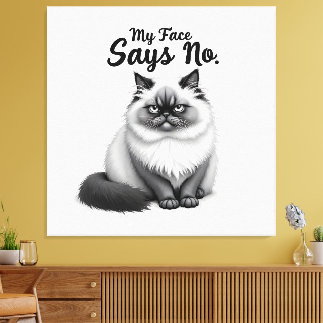 Lienzo Funny Cat Face Illustration – Minimal Cute Cat Art (Insitu (Sala de estar))