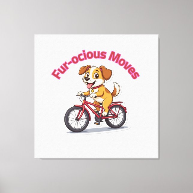 Lienzo **Funny Cycling Dog – Cute Dog Riding a Bicycle Il (Anverso)