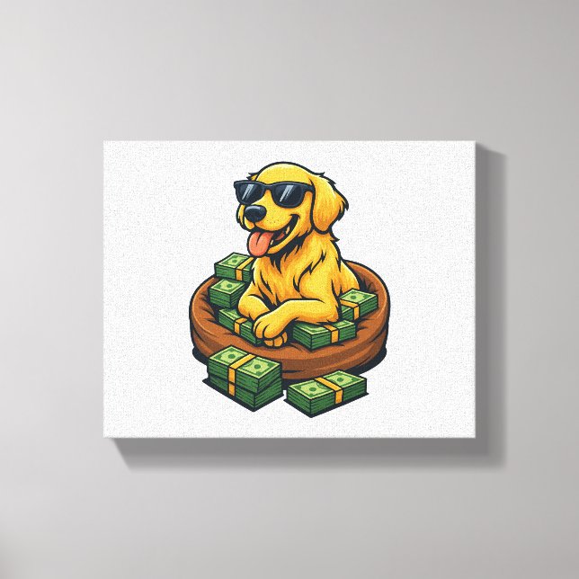 Lienzo Funny Dog Lover Golden Retriever Money Stack (Anverso)