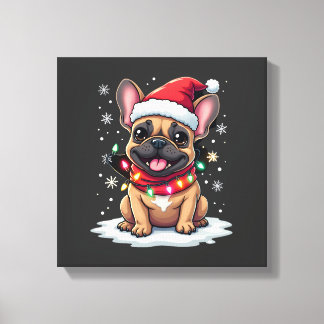 Lienzo Funny French Bulldogs Christmas Santa Hat Lights S