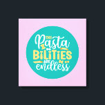 Lienzo Funny Pasta Pun Pastel Kitchen Typography Art<br><div class="desc">Arte tipográfico colorido con colores retro y vibrante. Puntas y citas divertidas sobre comida,  cocina,  cocción y cena. Decoración perfecta para su cocina,  comedor,  cafetería,  panadería o restaurante. El color de fondo (el círculo y el cuadrado) es el personalizable a través de la Herramienta de diseño.</div>