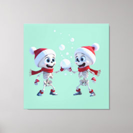 Lienzo Funny Santa Skeletons Having a Snowball Fight 