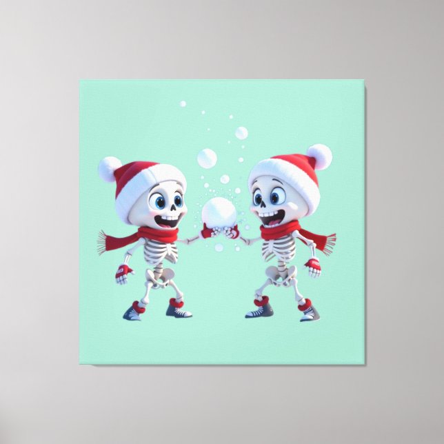 Lienzo Funny Santa Skeletons Having a Snowball Fight  (Anverso)
