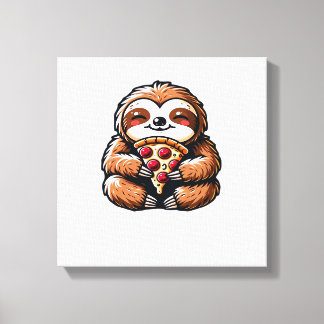 Lienzo Funny Sloth eating Pizza, Kawaii Animal Lover Clas
