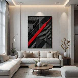Lienzo Futurista Abstracto Rojo Negro